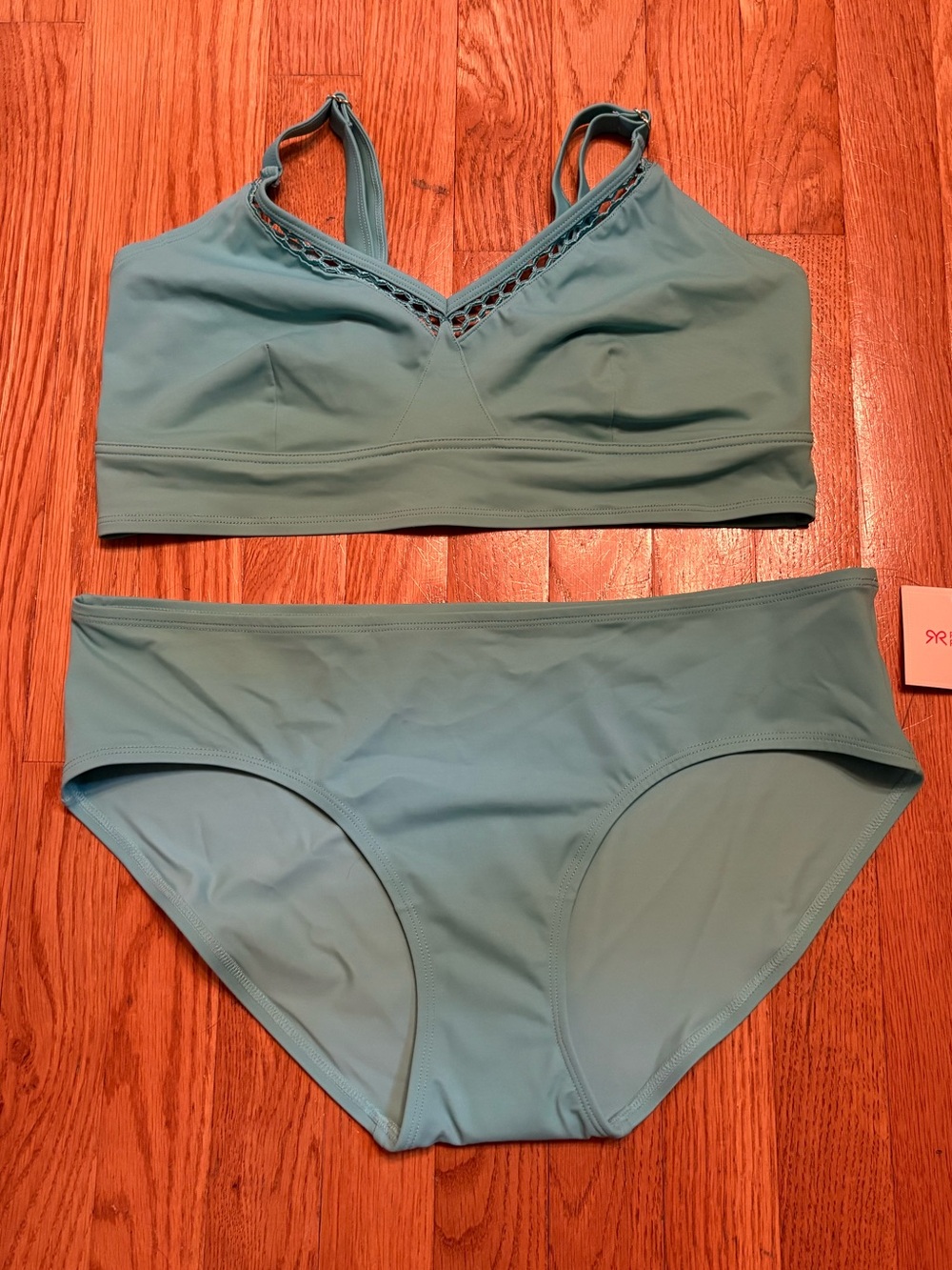 Ruby Ribbon Turquoise Blue Unlined Bikini Set, Size XL Bottoms and 14 Top